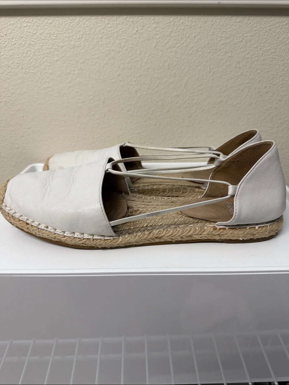Eileen Fisher Creme White Leather Espadrille Flats with Elastic Straps Sz 9